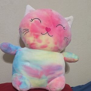 Plush Rainbow Tie-Dye Cat Plush Toy - Pink & Pastel